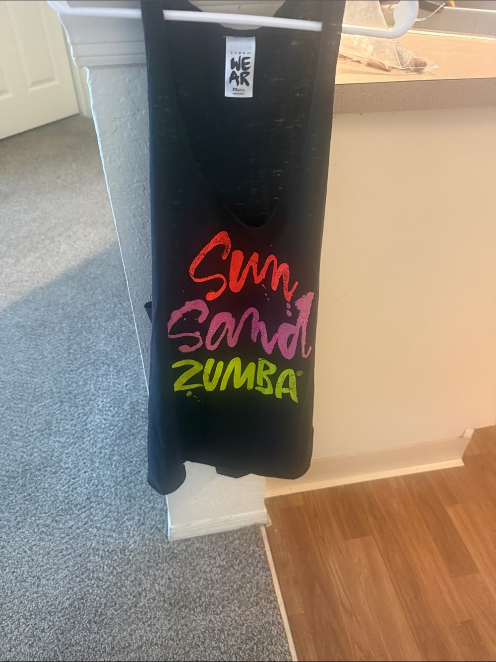 Zumba Fitness Black Tank with Neon Pink Orange and Lime Graphic